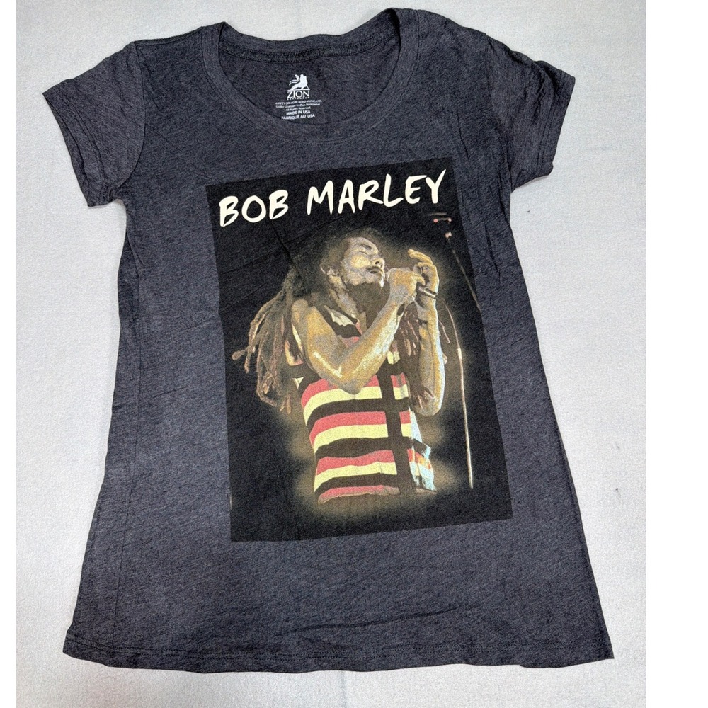 Zion Rootswear Bob Marley Graphic T-Shirt Gray Women Medium Made in USA Reggae